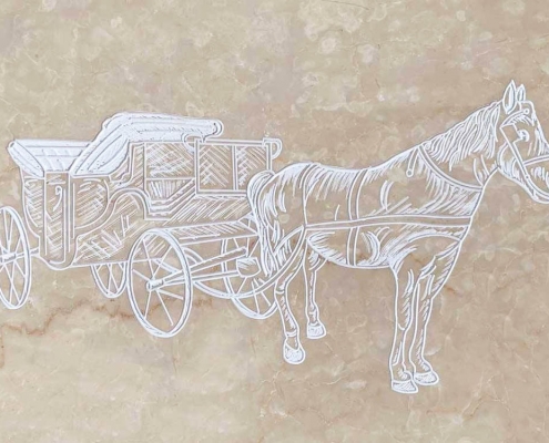 Lavori personalizzati in marmo granito - Incisione cavallo con calesse